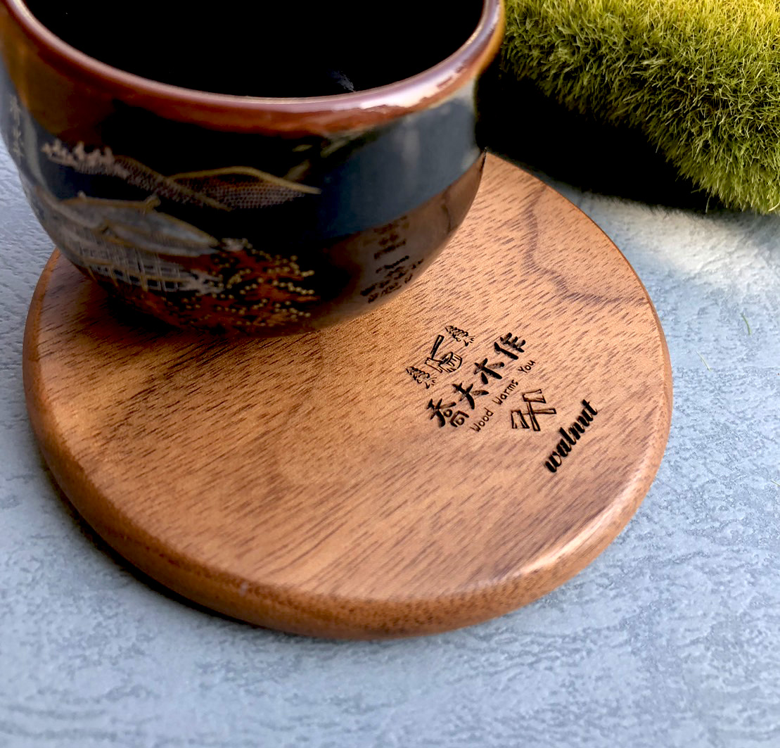 胡桃木圓形杯墊